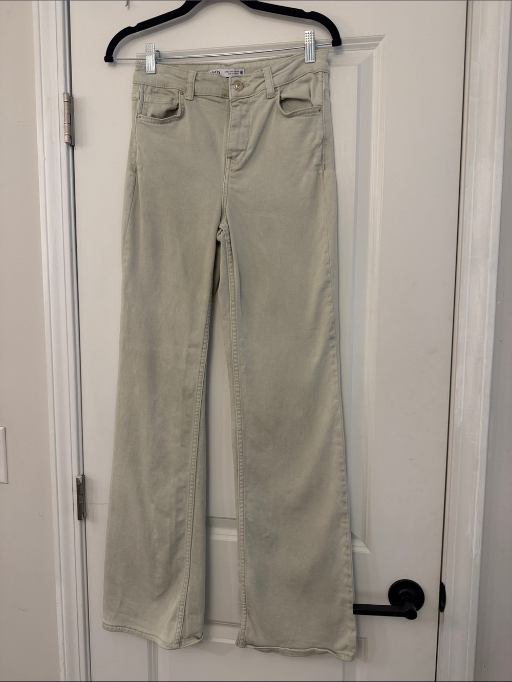 Zara Light Beige Wide-Leg Jeans Light Green